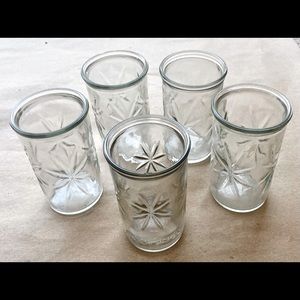 Five VTG Starburst Jelly Jars, One a Ball 50th Anniversary 1933-83 Glass
